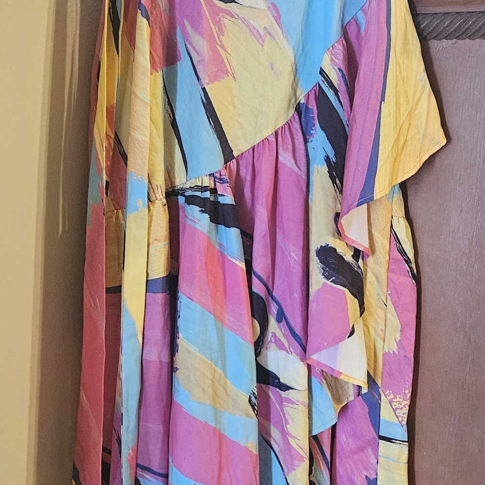Vibrant Asymmetrical Skirt in Pink and Blue